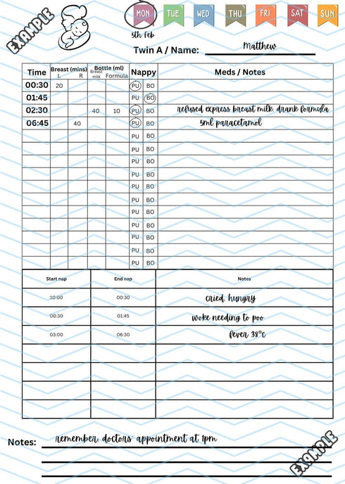 Midwife's Twin Feeding & Nappy Tracker