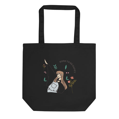 “Happiness Is a Choice” Motivational Tote Bag with Floral Design | Eco Tote Bag