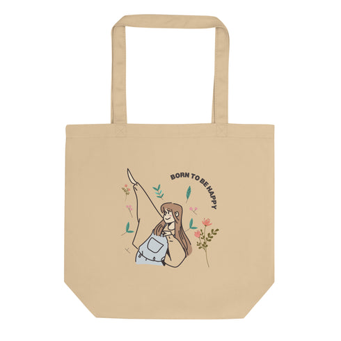 “Happiness Is a Choice” Motivational Tote Bag with Floral Design | Eco Tote Bag