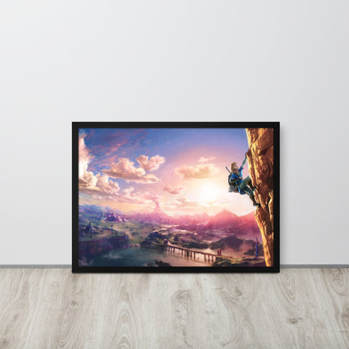 The Hero’s Ascent - A Zelda-Inspired Oil Painting Wall Art | Framed matte paper poster