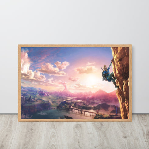 The Hero’s Ascent - A Zelda-Inspired Oil Painting Wall Art | Framed matte paper poster