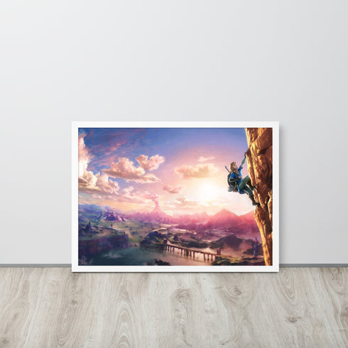The Hero’s Ascent - A Zelda-Inspired Oil Painting Wall Art | Framed matte paper poster