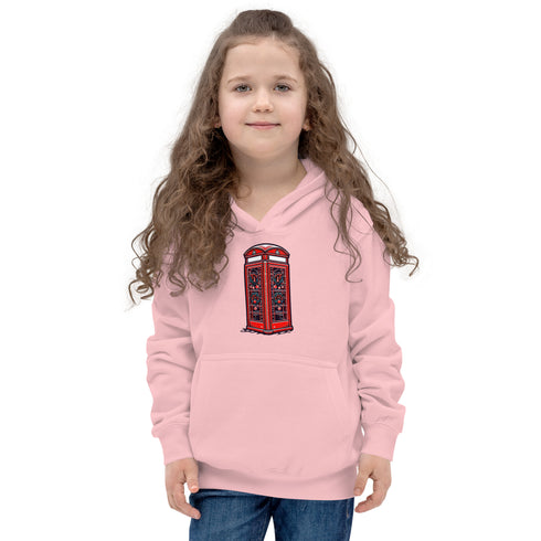 Red British Phone Booth at Christmas - Kids Hoodie