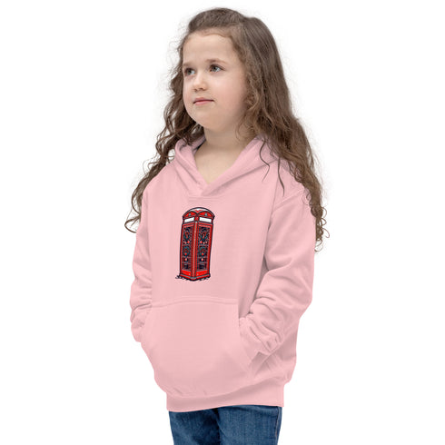 Red British Phone Booth at Christmas - Kids Hoodie