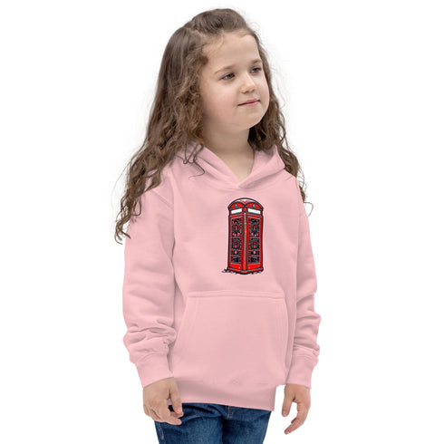 Red British Phone Booth at Christmas - Kids Hoodie