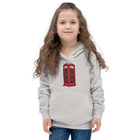 Red British Phone Booth at Christmas - Kids Hoodie