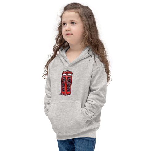 Red British Phone Booth at Christmas - Kids Hoodie