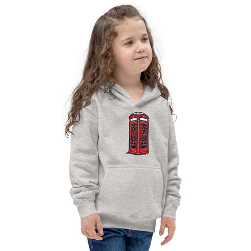 Red British Phone Booth at Christmas - Kids Hoodie