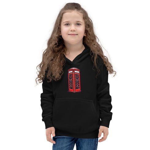 Red British Phone Booth at Christmas - Kids Hoodie