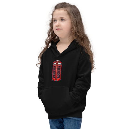 Red British Phone Booth at Christmas - Kids Hoodie