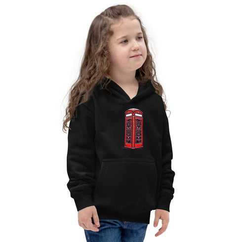Red British Phone Booth at Christmas - Kids Hoodie