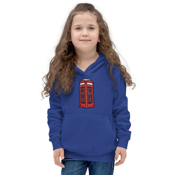 Red British Phone Booth at Christmas - Kids Hoodie